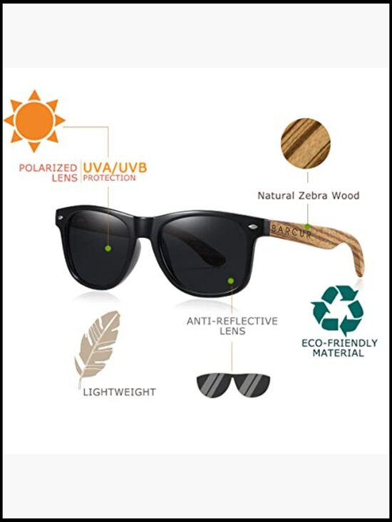 Wood Sunglasses Polarized UV Protection Black Walnut Zebra Wooden Arms Frame main image 4